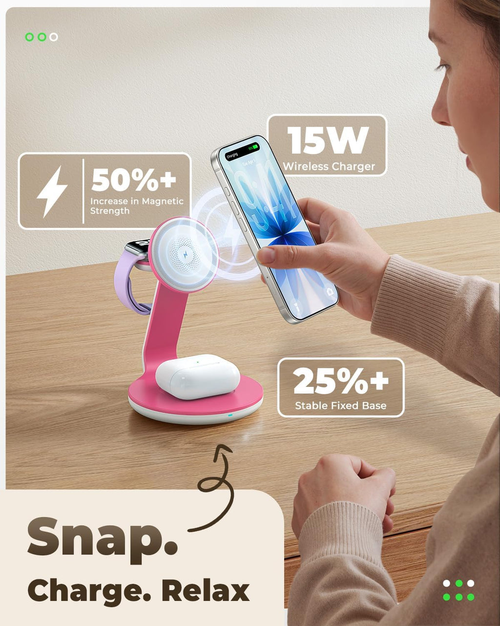 3-In-1 Magnetic Wireless Charger Compatible with Magsafe Charger | Fast Charger Stand for Iphone 17 16 15 14 13 12 Pro Max,Wireless Charger for Iwatch Series,For Airpods Pro/4/3/2