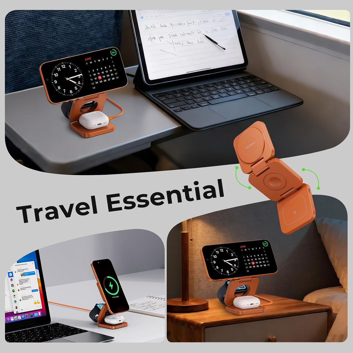 QI 2.2 25W 3-In-1 Charging Station for Apple Device, Foldable Magnetic Charger for Iphone 17/16, 5W for Apple Watch & Airpods, Fast Travel Wireless Charging Stand with 45W Adapter