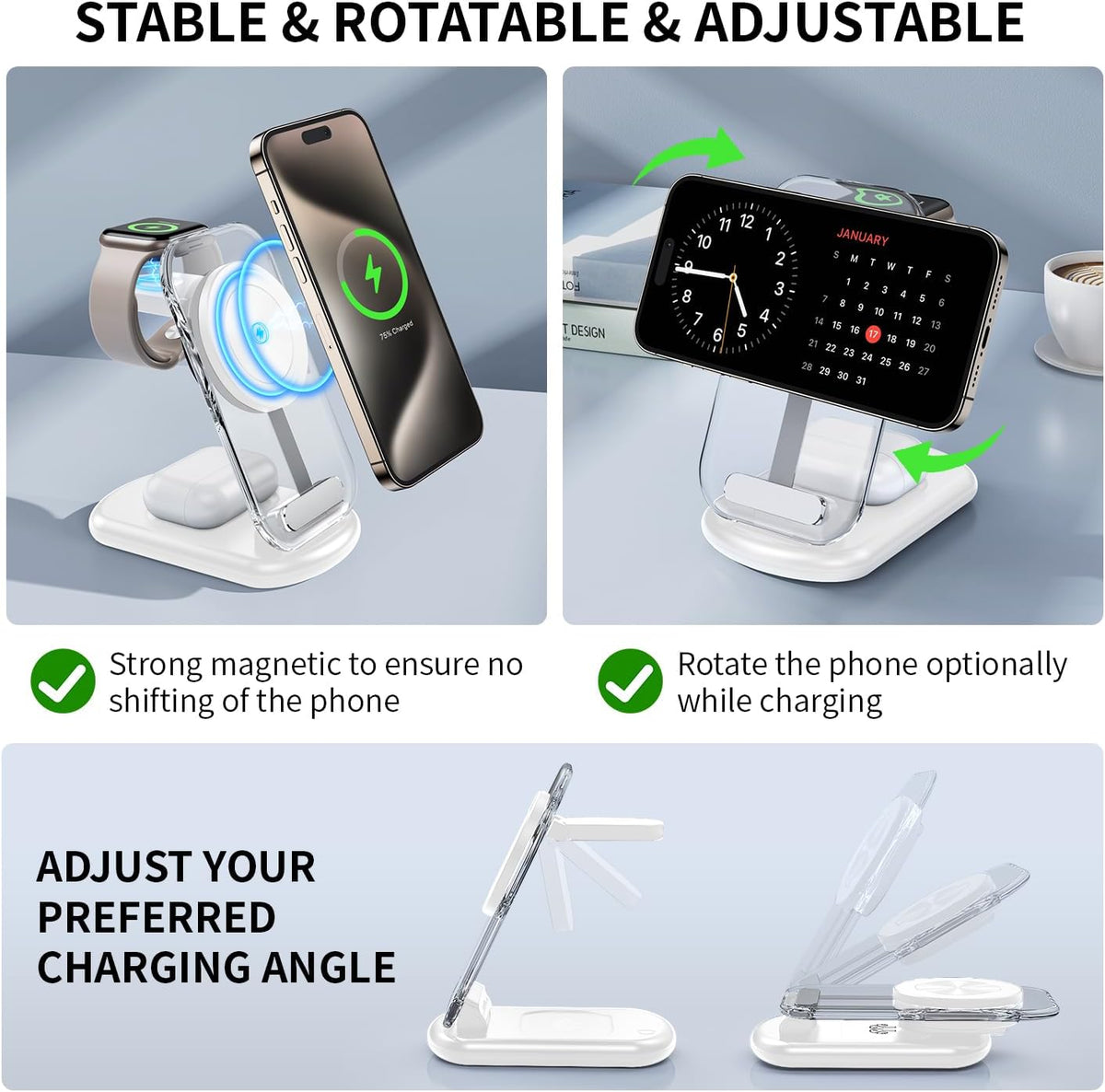 2026 Traveling Wireless Mag-Safe Fast Charging Station,Magnetic 3 in 1 Charger with Light for Iphone 16 15 14 13 12 Pro Max Plus,Apple Watch Series & Air Pods 4 3 2 Pro-Gifts for Wife & Husband