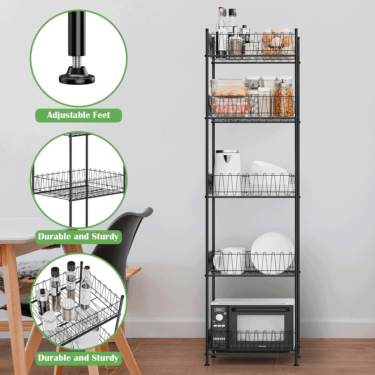 Water Bottle Storage Rack 5 Tier Drink Organizer for Pantry Metal Bottled Water Holder Stand for Floor, Beverage Soda Can Drink Storage Holder for Kitchen, Living Room