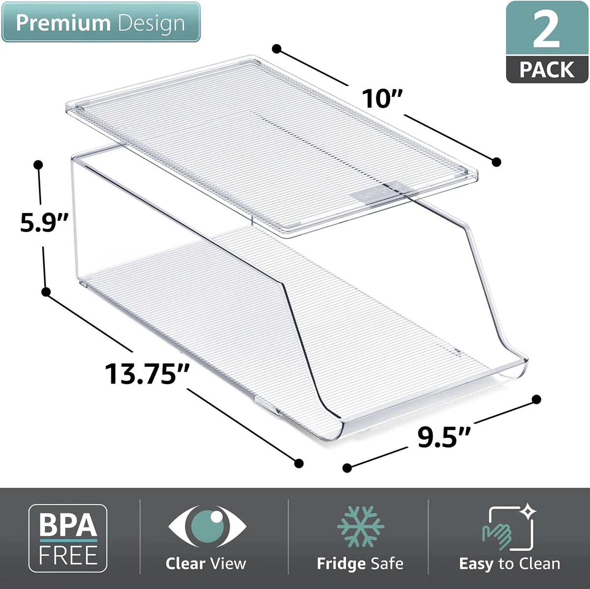 Clear Refrigerator Bins, Water Bottle Organizer, 2 Count