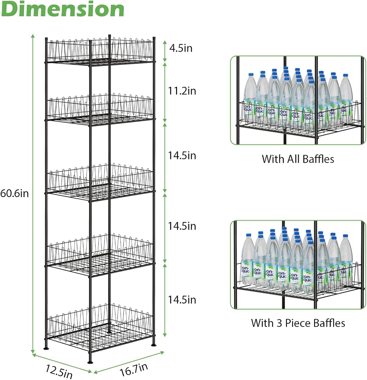 Water Bottle Storage Rack 5 Tier Drink Organizer for Pantry Metal Bottled Water Holder Stand for Floor, Beverage Soda Can Drink Storage Holder for Kitchen, Living Room