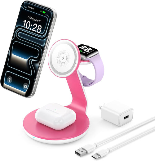 3-In-1 Magnetic Wireless Charger Compatible with Magsafe Charger | Fast Charger Stand for Iphone 17 16 15 14 13 12 Pro Max,Wireless Charger for Iwatch Series,For Airpods Pro/4/3/2