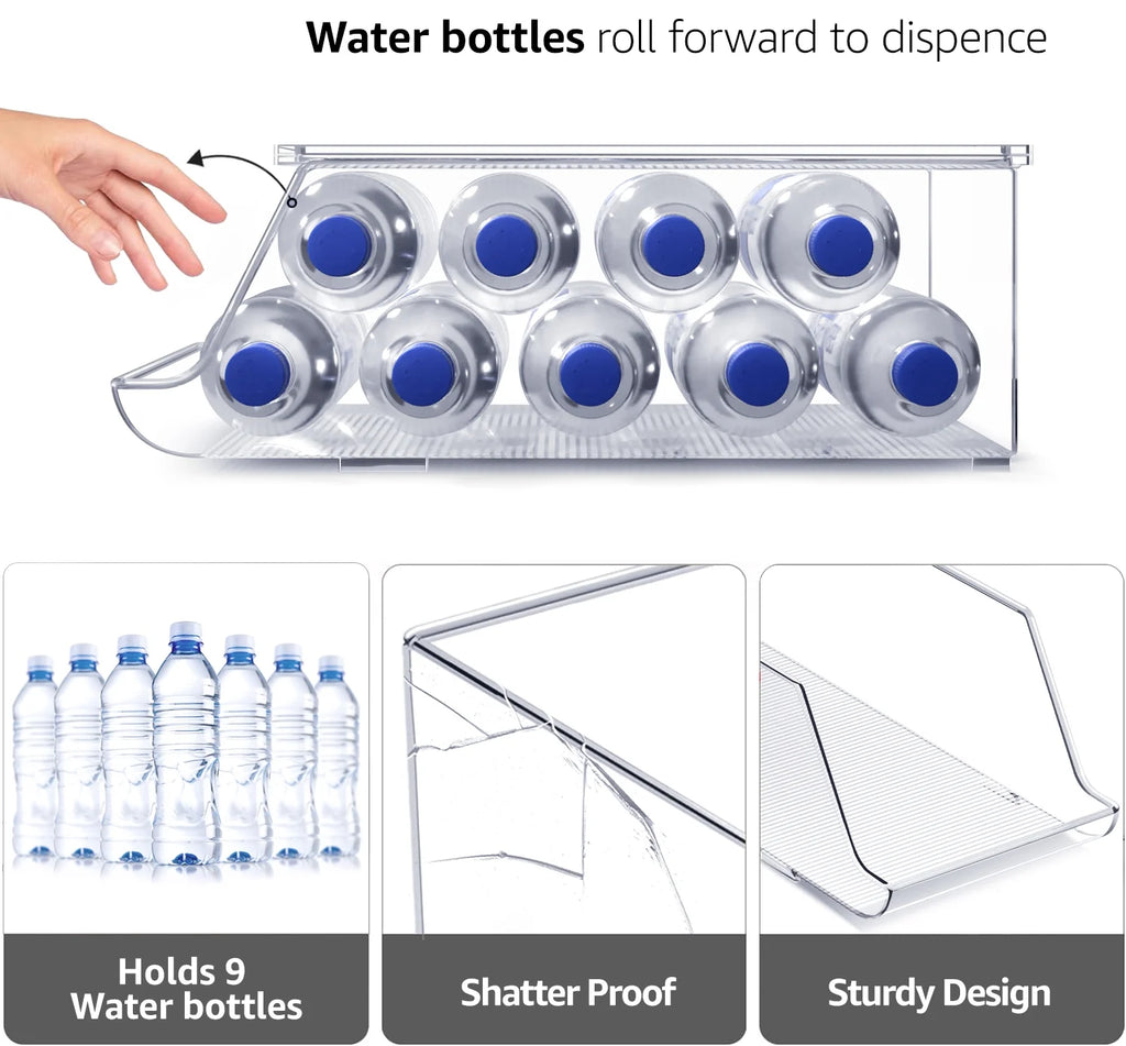 Clear Refrigerator Bins, Water Bottle Organizer, 2 Count