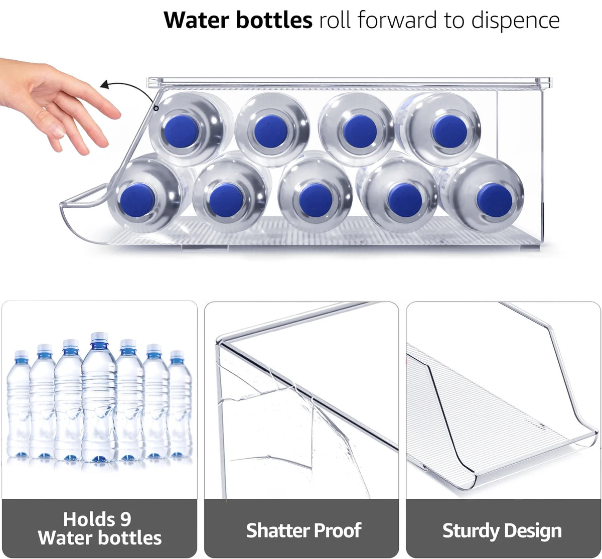 Clear Refrigerator Bins, Water Bottle Organizer, 2 Count
