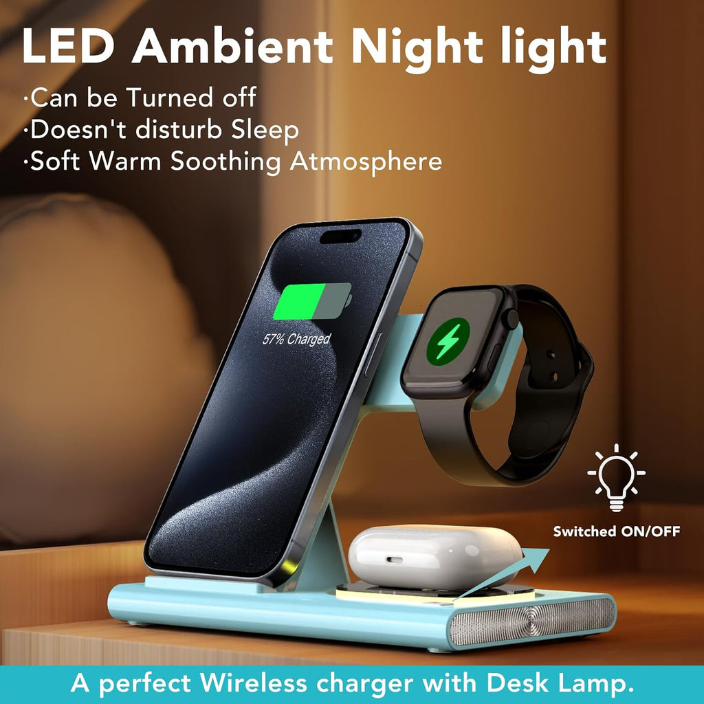 3 in 1 Foldable Wireless Fast Charging Station for Apple Multiple Devices | Iphone Charging Station for Iphone 17, Travel Iwatch Charger Stand, Light Nightstand Charging Dock for Apple Watch/Airpods