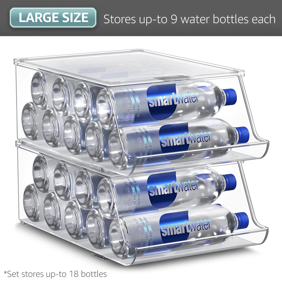 Clear Refrigerator Bins, Water Bottle Organizer, 2 Count