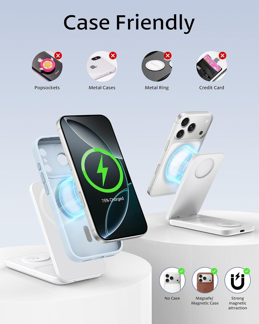 3 in 1 Magnetic Wireless Charging Station for Apple Multiple Devices | Compatible Magsafe Charging Stand, Magnetic Charger for Iphone 17-12, Apple Watch Ultra/Series and Airpods, Foldable Stand