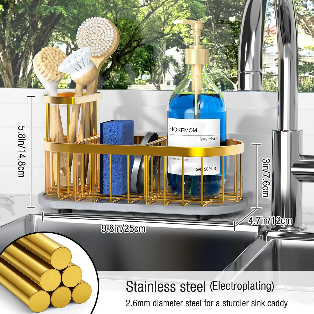 Sink Caddy Kitchen Sink Organizer, Sponge & Brush Holder, Stone Drying Mat | Space-Saving Sink Sponge Holder with Full-Size Tool Storage, Fits Most Sinks, Kitchen Sink Accessory and Countertop Organizer