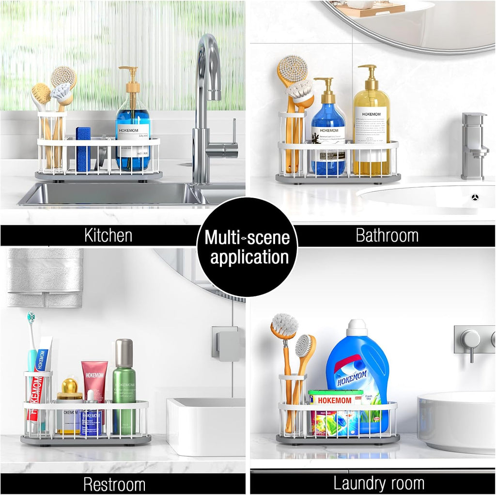 Sink Caddy Kitchen Sink Organizer, Sponge & Brush Holder, Stone Drying Mat | Space-Saving Sink Sponge Holder with Full-Size Tool Storage, Fits Most Sinks, Kitchen Sink Accessory and Countertop Organizer