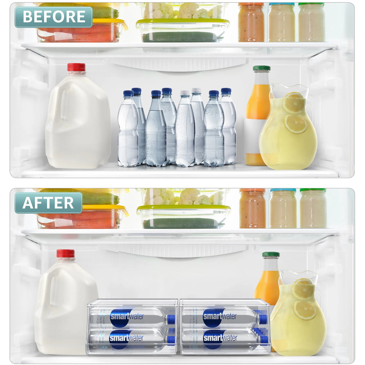 Clear Refrigerator Bins, Water Bottle Organizer, 2 Count