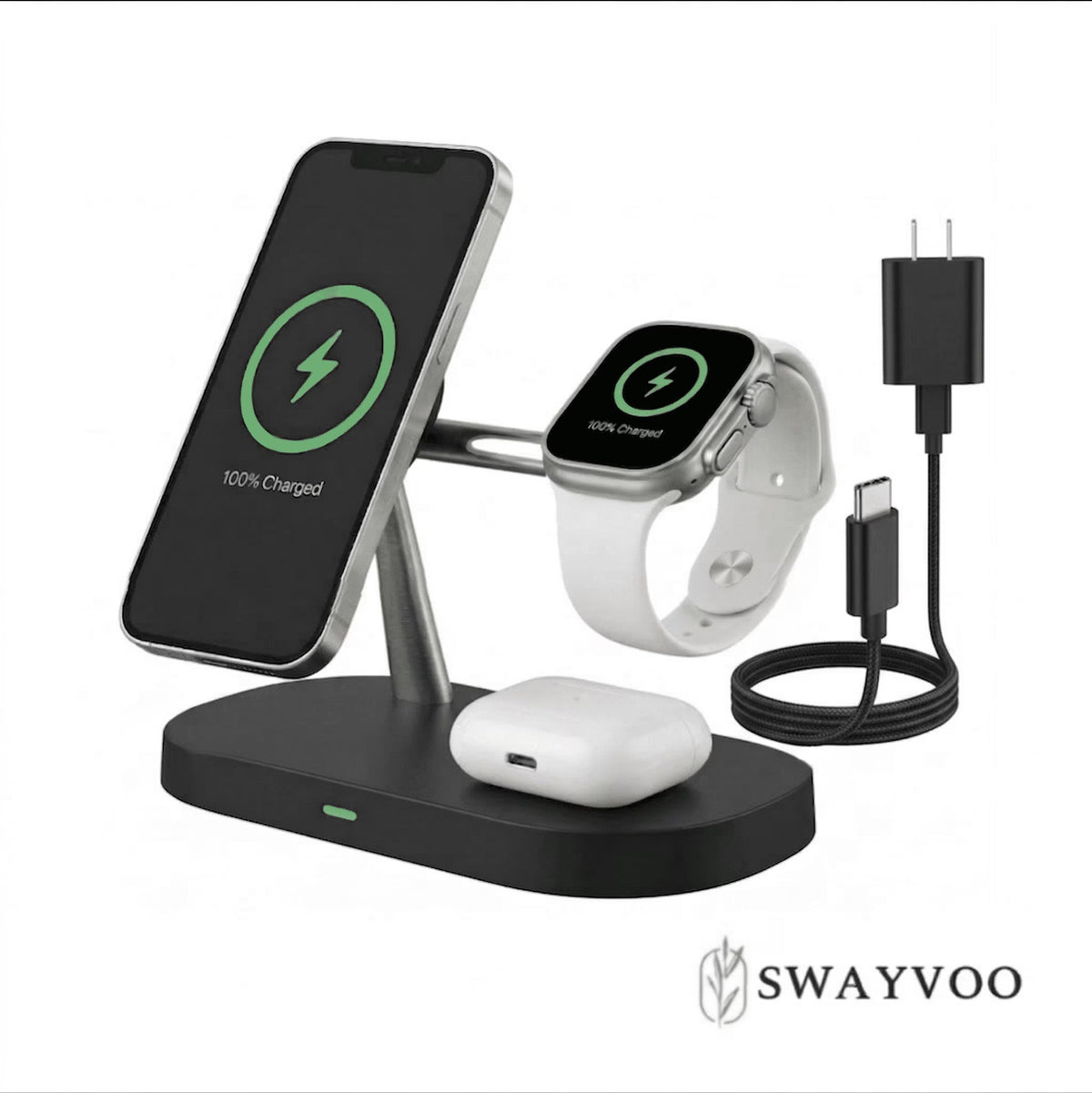 3-In-1 Wireless Charging Station — 15W Fast Charger for Iphone 17 16 15 14 13 12, Apple Watch, Airpods Apple Mutiple Devices