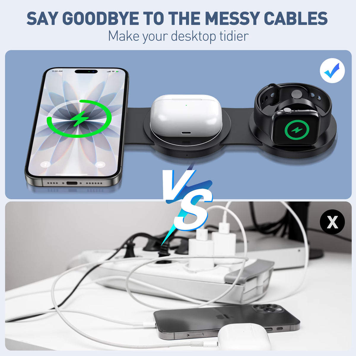 Wireless Charger for Iphone, 3 in 1 Charging Station for Apple Devices, Travel Magnetic Charger Stand for Iphone 17 16 15 14 13 12 Pro Max, Airpods 4/3/2/Pro, Apple Watch 3-10