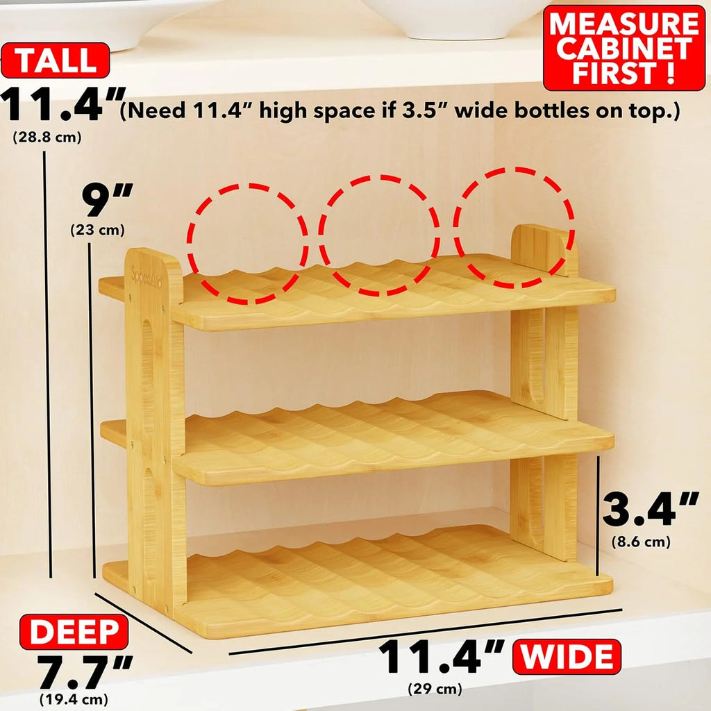Bamboo Water Bottle Organizer with Labels, 3-Tier Stackable Bottle Holder