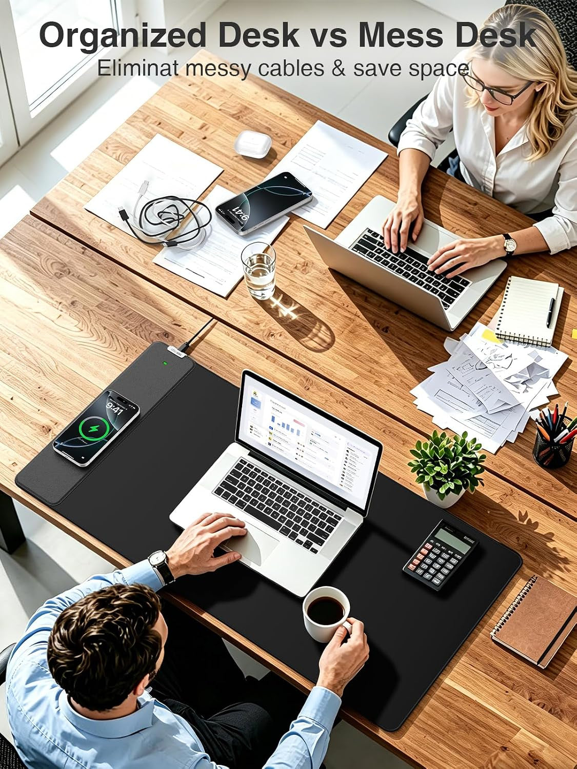 Wireless Charging Mouse Pad, 31.5"X15.8" Large Desk Mat, Smooth Glide | Waterproof Mousepad, Stitched Edge, Non-Slip Rubber Base, Desk Pad Computer Keyboard Mat, No Adapter