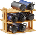 Bamboo Water Bottle Organizer with Labels, 3-Tier Stackable Bottle Holder