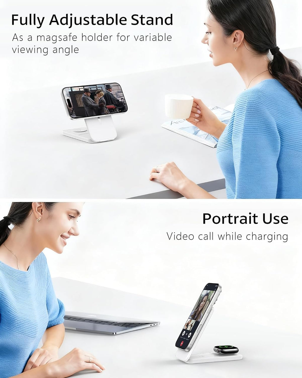 3 in 1 Magnetic Wireless Charging Station for Apple Multiple Devices | Compatible Magsafe Charging Stand, Magnetic Charger for Iphone 17-12, Apple Watch Ultra/Series and Airpods, Foldable Stand