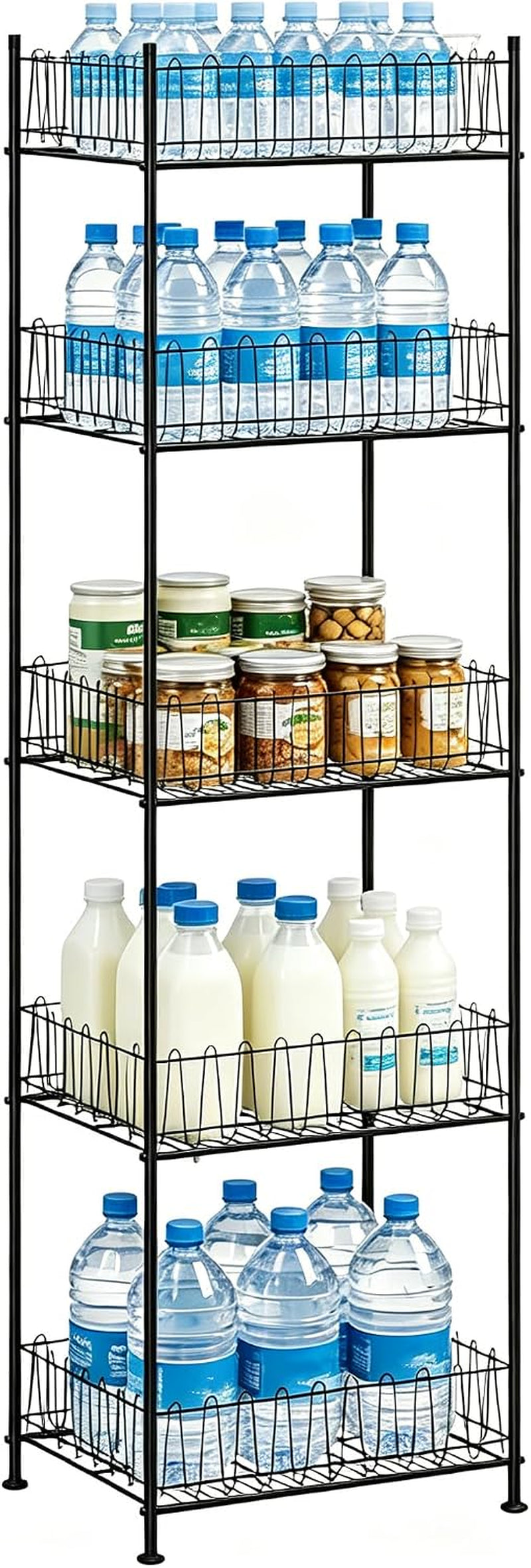 Water Bottle Storage Rack 5 Tier Drink Organizer for Pantry Metal Bottled Water Holder Stand for Floor, Beverage Soda Can Drink Storage Holder for Kitchen, Living Room