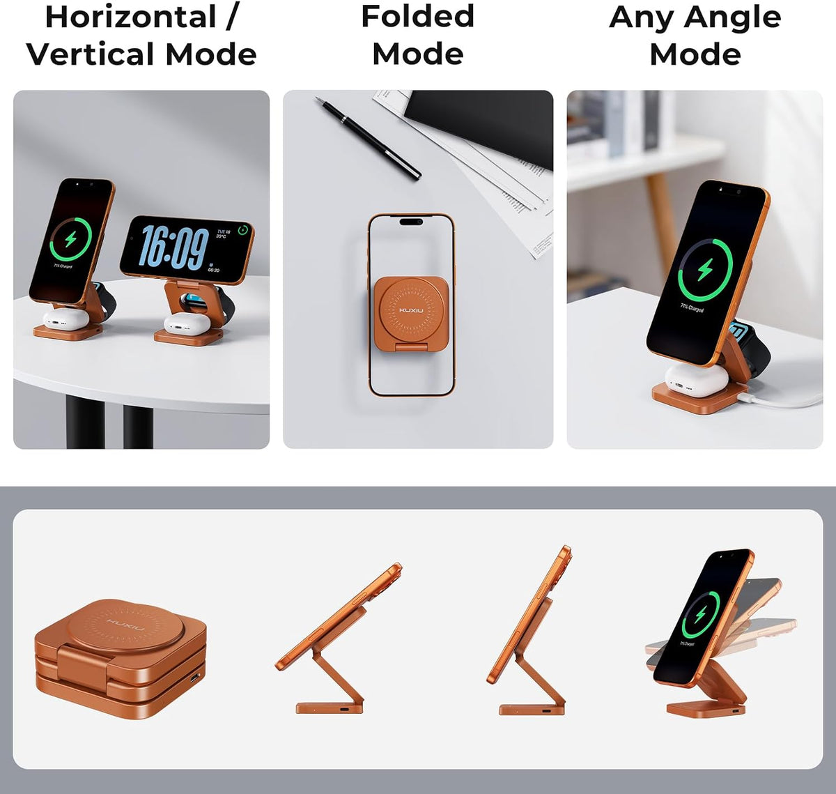 QI 2.2 25W 3-In-1 Charging Station for Apple Device, Foldable Magnetic Charger for Iphone 17/16, 5W for Apple Watch & Airpods, Fast Travel Wireless Charging Stand with 45W Adapter