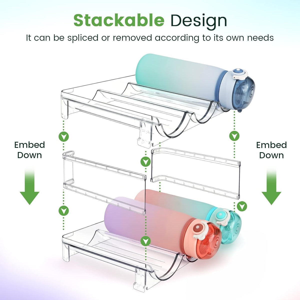 Water Bottle Organizer for Cabinet Stackable